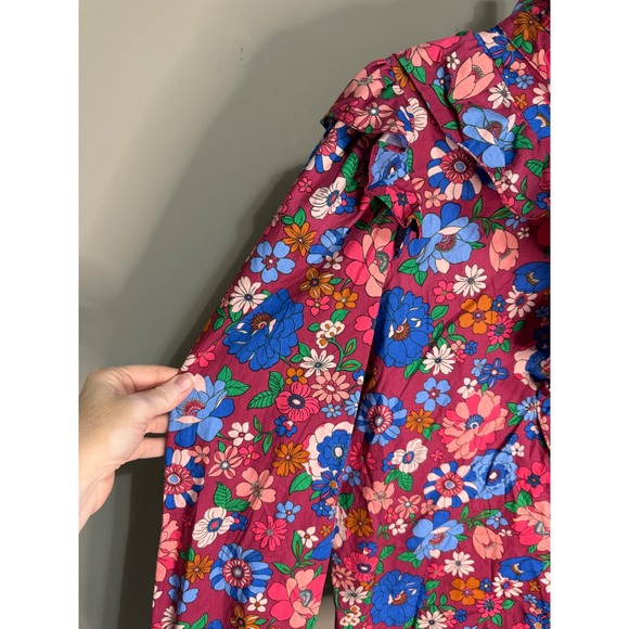 Karlie Magenta London Floral Ruffle Sleeve Blouse Pink Blue Large NWT - Picture 3 of 10
